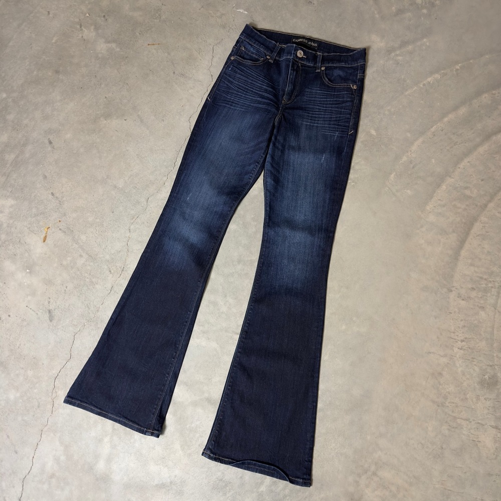Express Slim Flare Jeans Womens 8R Dark Wash Boho Western Baggy Retro